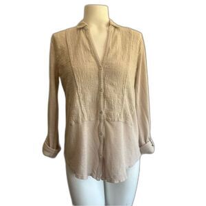 Lucky Brand Boho Tan Beige Blouse Small S